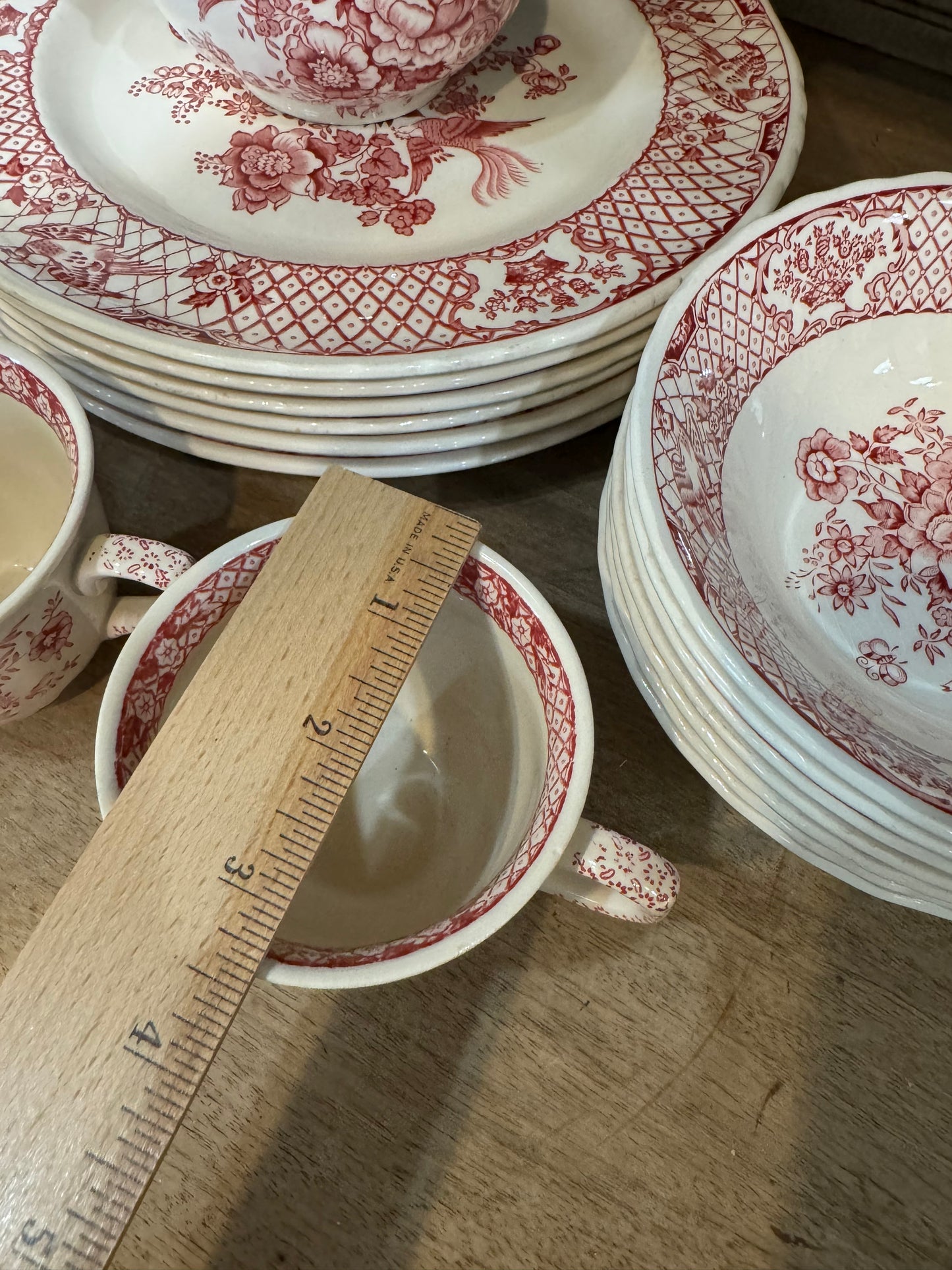 Vintage Mason's Ironstone Stratford Pink Dishes (red) - made in England sold individually