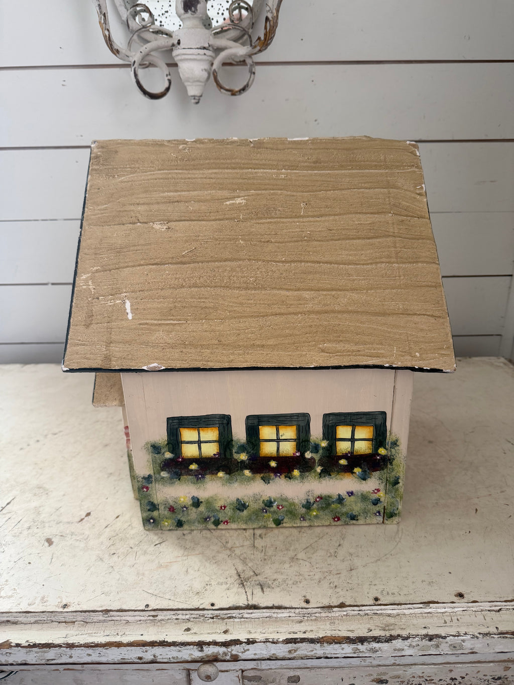 Large Hand painted Folk Art birdhouse no bottom