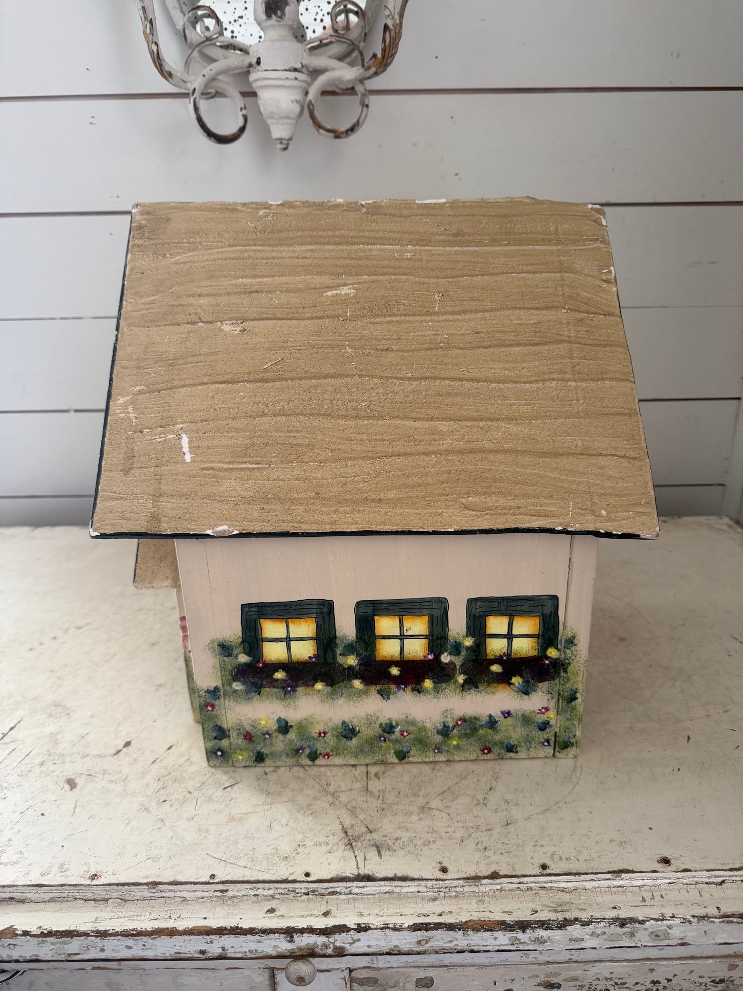 Large Hand painted Folk Art birdhouse no bottom