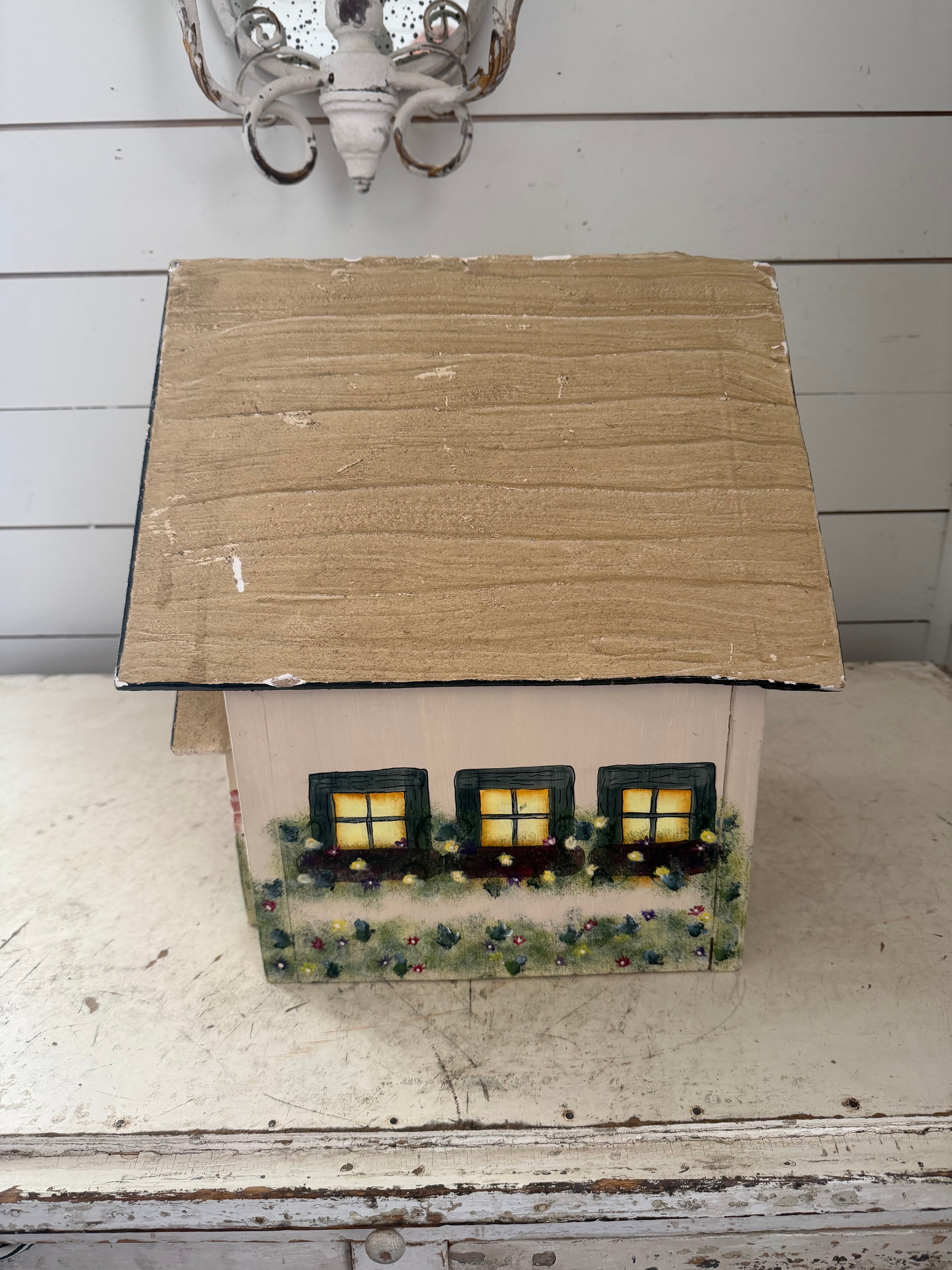 Large Hand painted Folk Art birdhouse no bottom