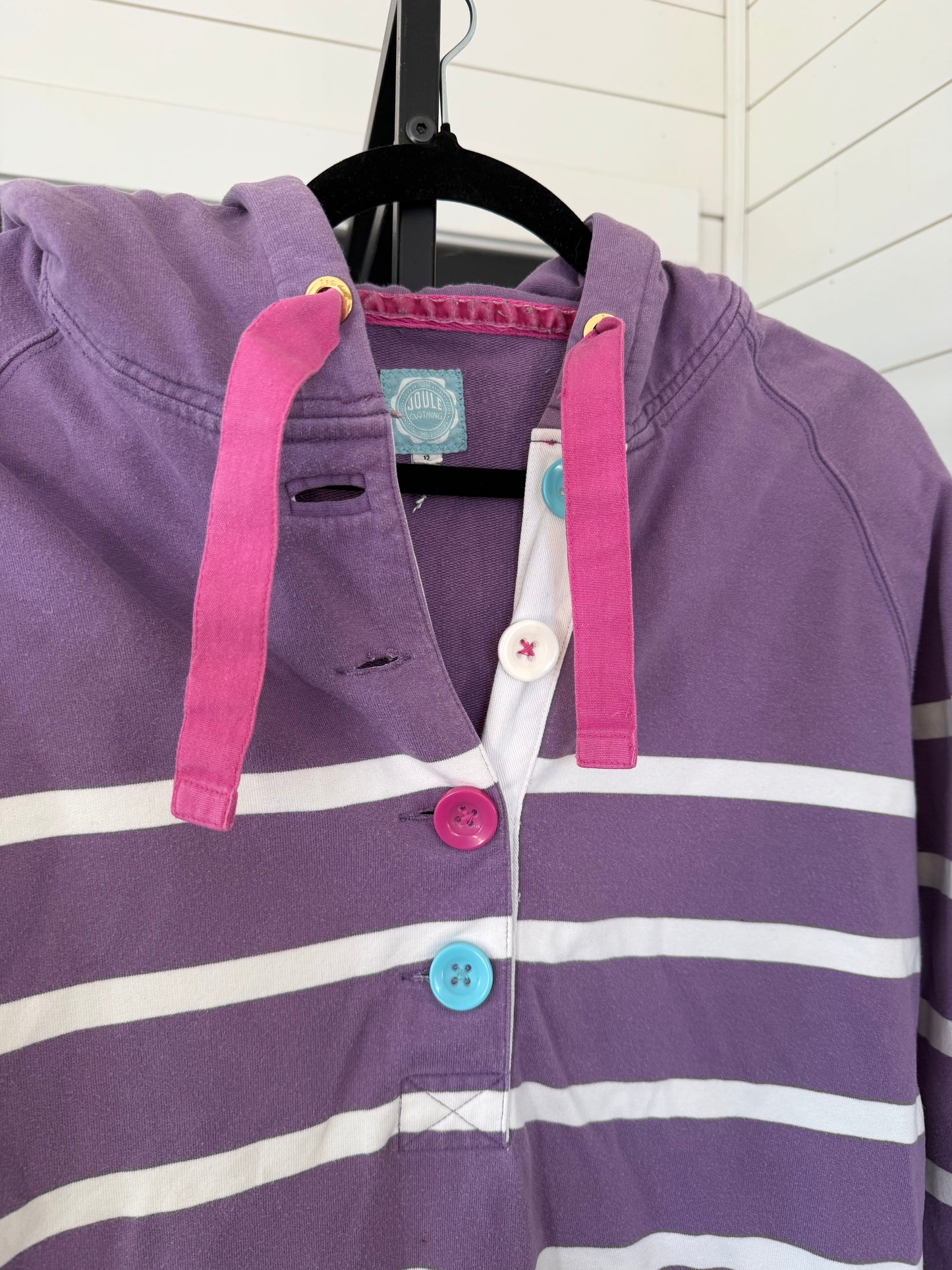 Purple and White Hooded Joules Rugby stripe top - US 8 small