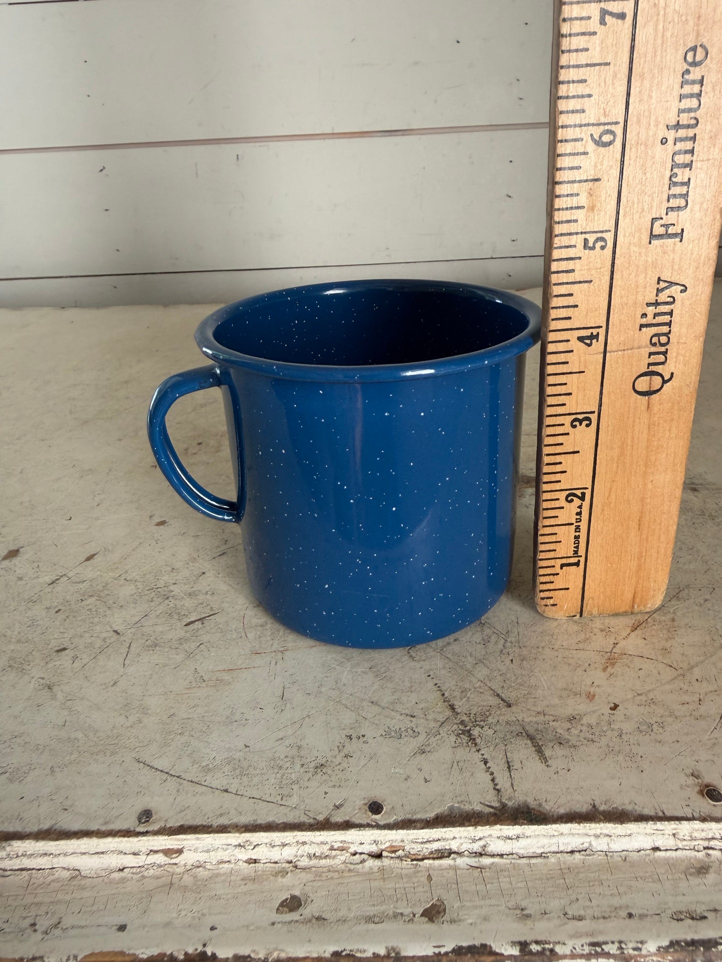 4” Blue Enamel Mug - Has a chip