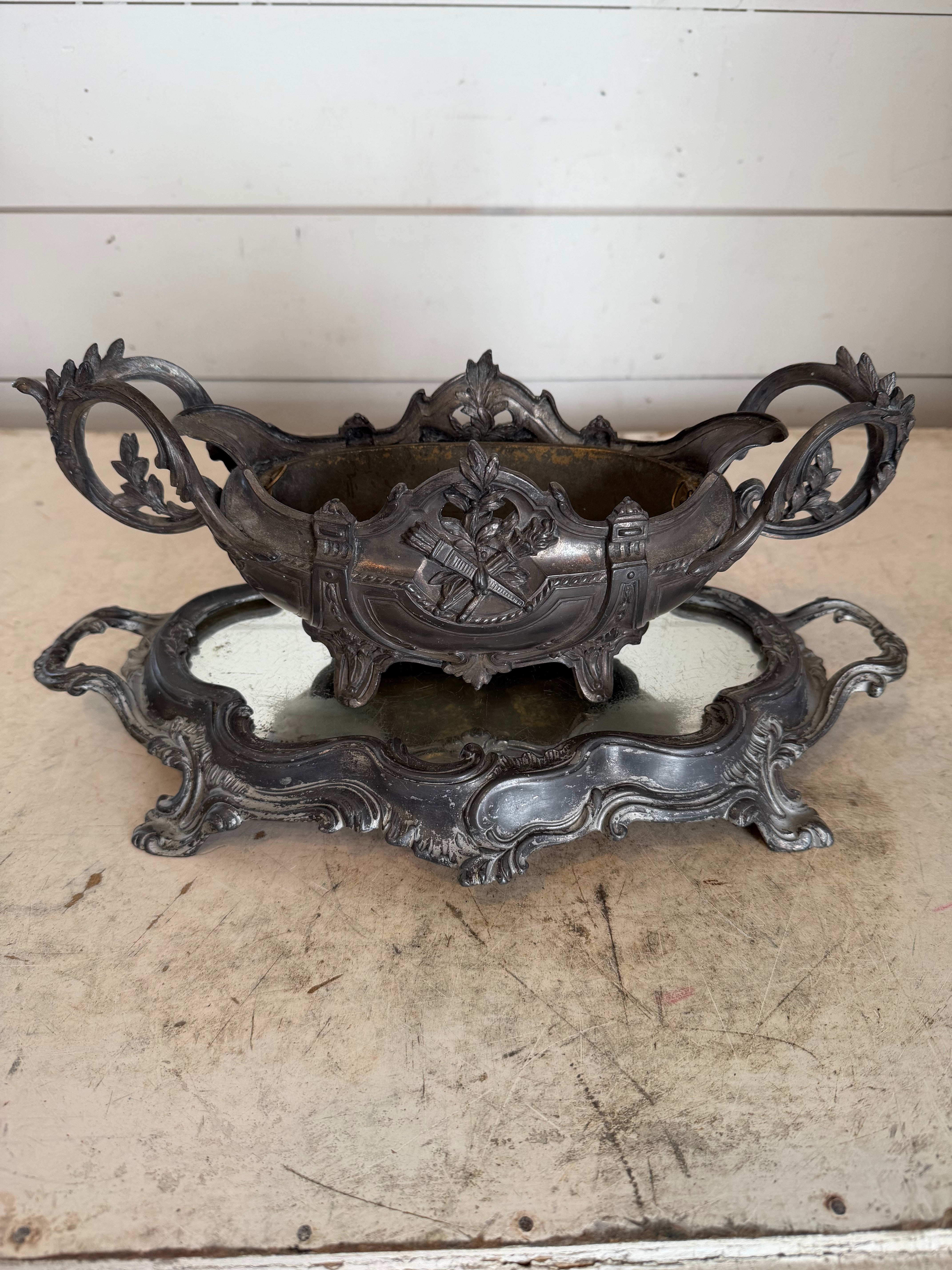 antique French jardiniere, decorative centerpiece or planter, with