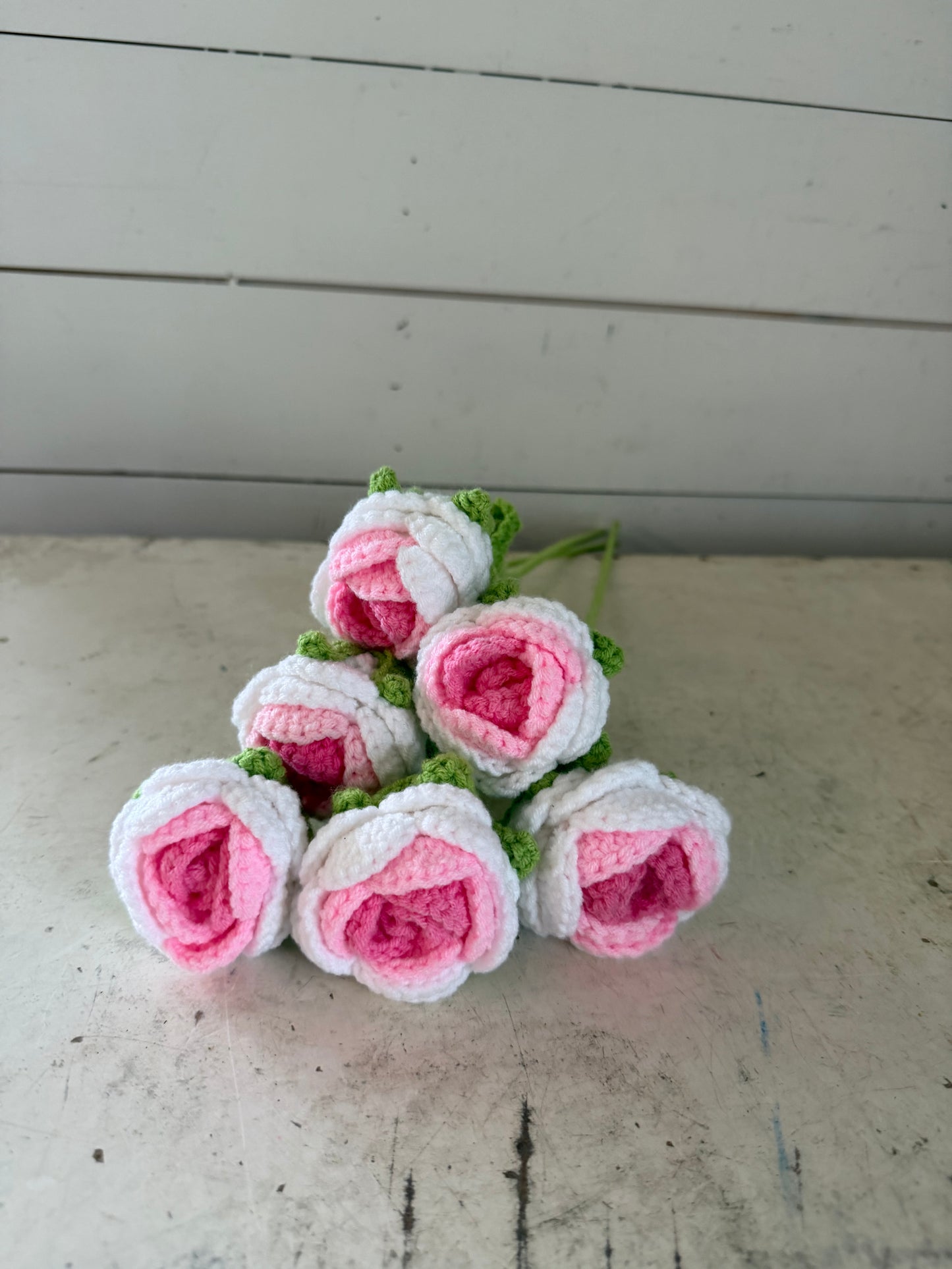 6 Crochet Floral Rose Stems