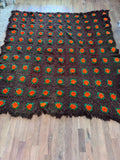 Vintage brown Afghan with raised Poppy Design - Queen