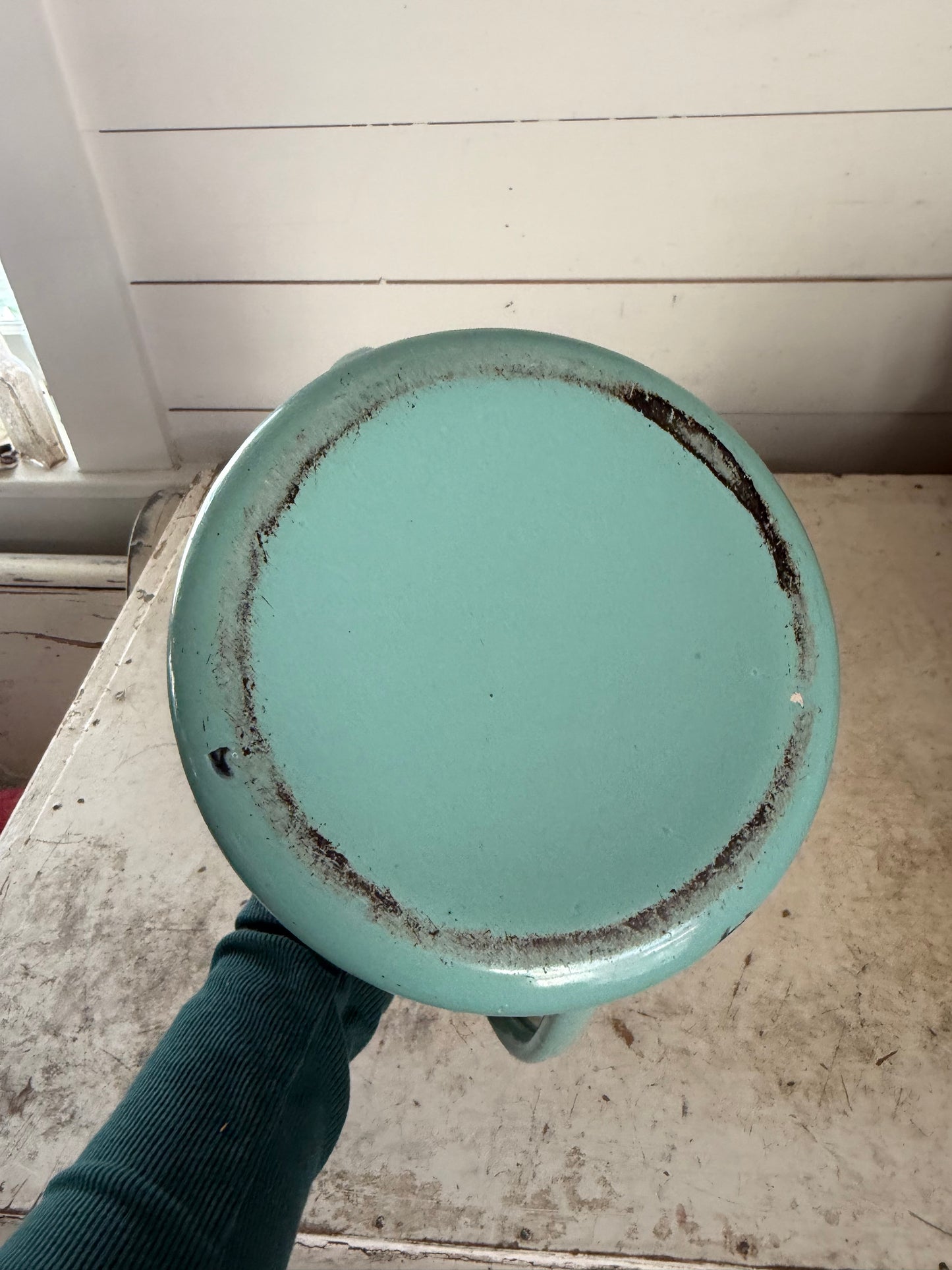 Antique French Enamel Coffee Pot Teal