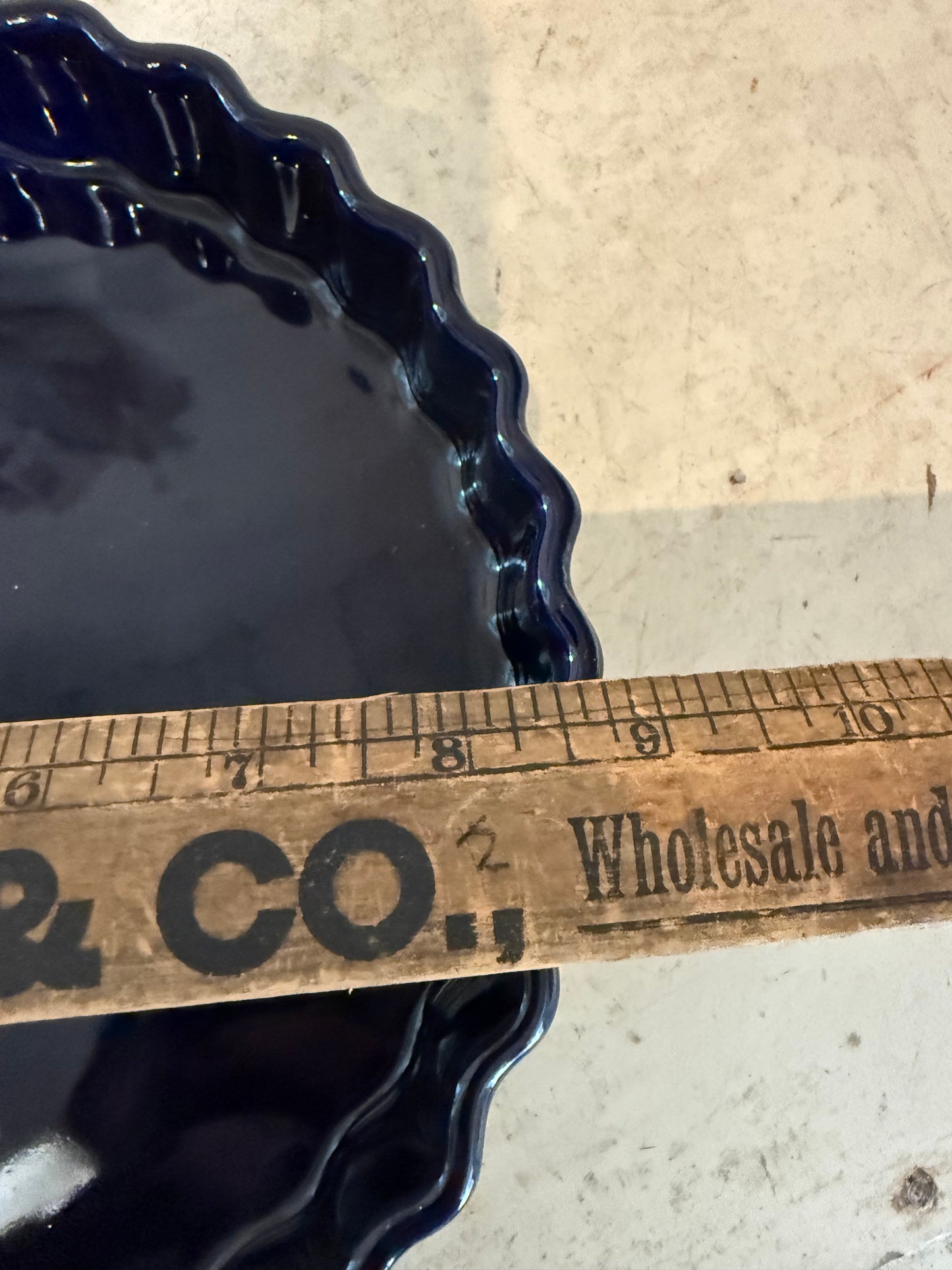 The Great American Stoneware Factory Dish #3609 Cobalt Blue Rippled 9”