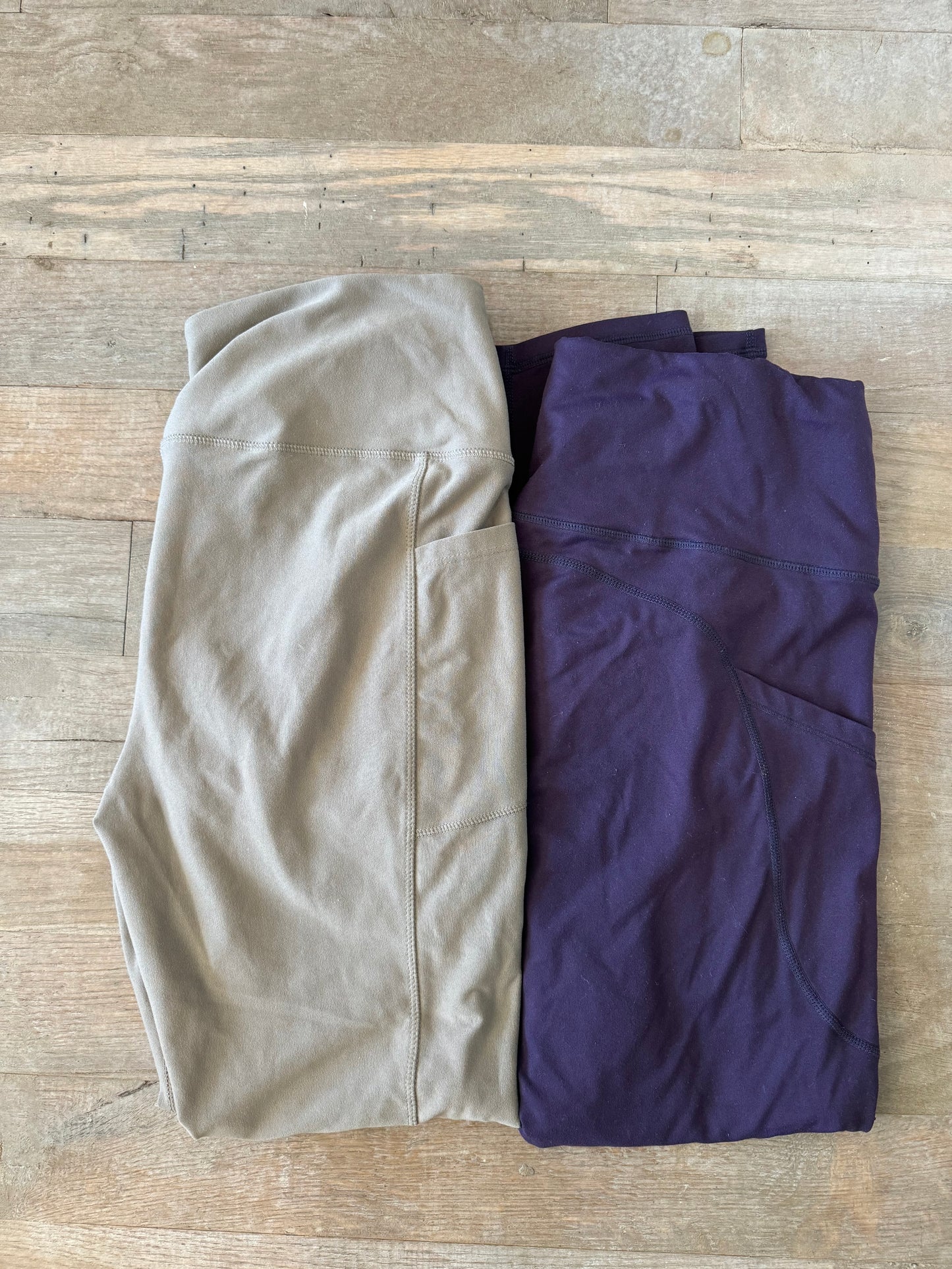 Set of Leggings Purple & Taupe Yoga Pockets full length Large