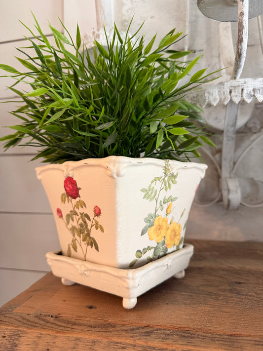 Hand Painted Floral Ceramic planter greenery not included