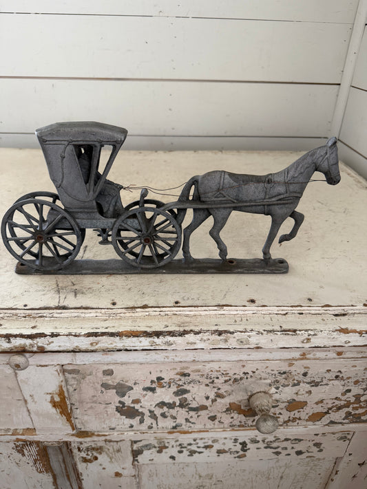 Vintage Cast zinc metal Horse and Buggy for weathervane or top of mailbox