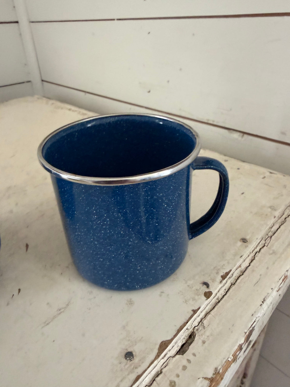 Blue speckled enamel mug sold individually