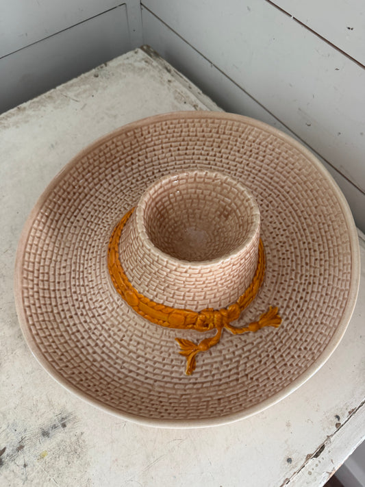 Vintage Treasure Craft Sombrero Cowboy Hat Chip and Dip Large Serving Bowl Dish USA