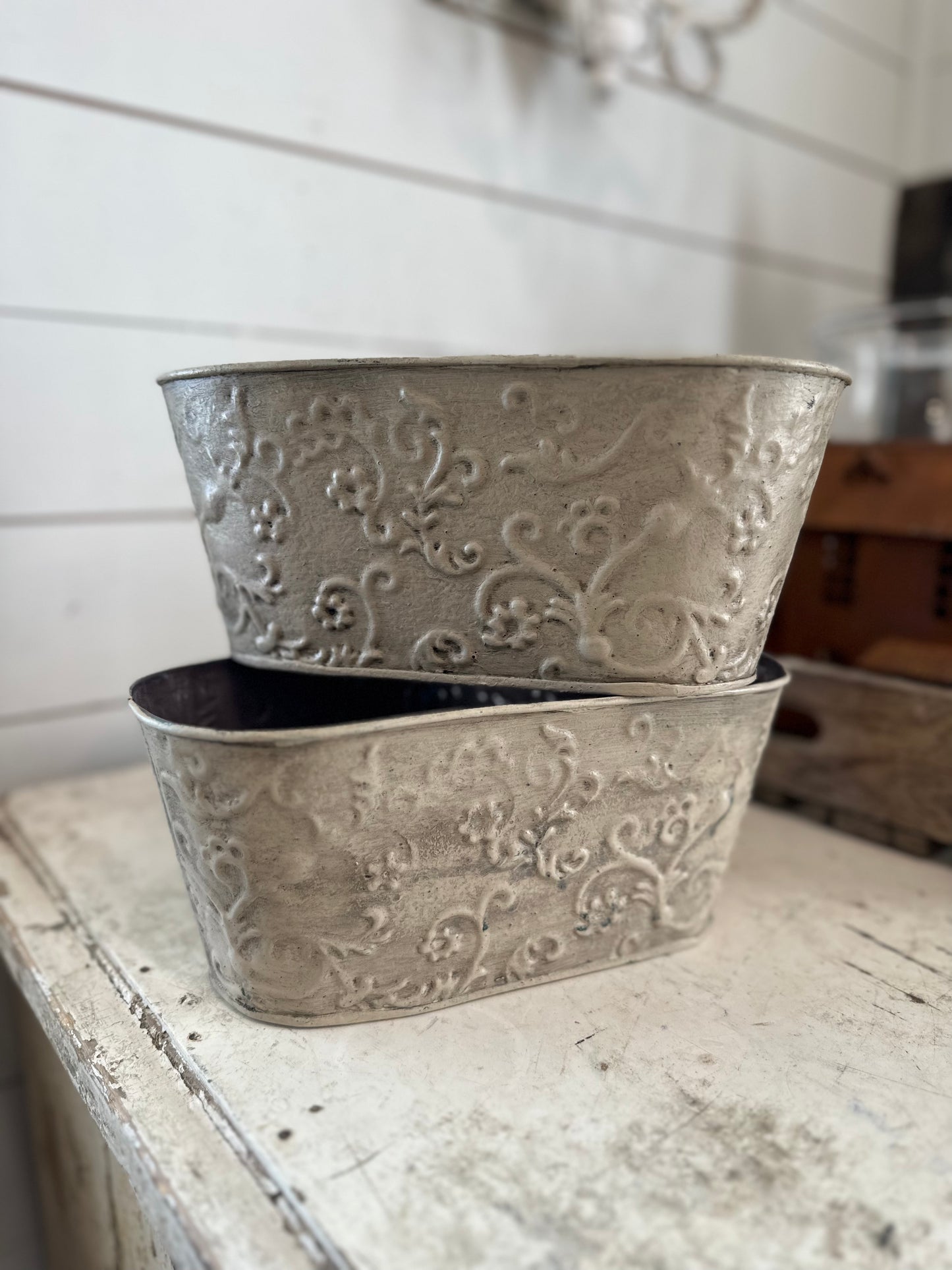 Metal planter - hand painted - sold individually