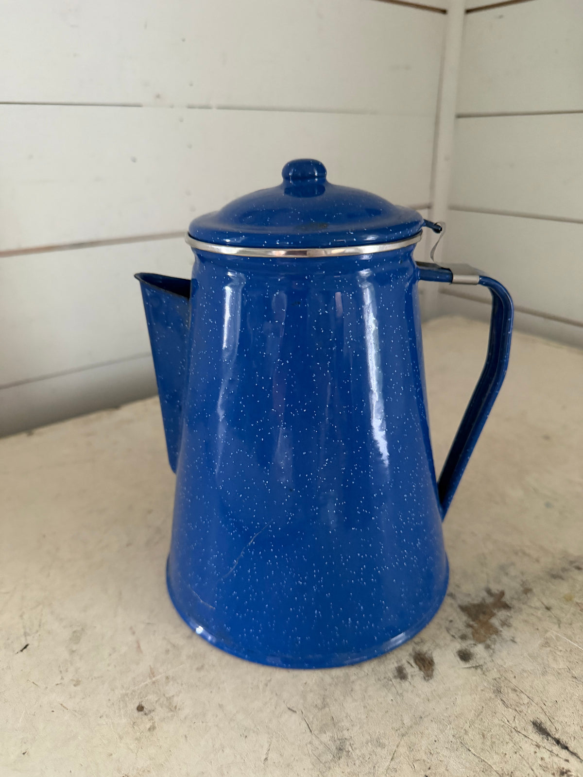 Speckled blue enamel coffee pot