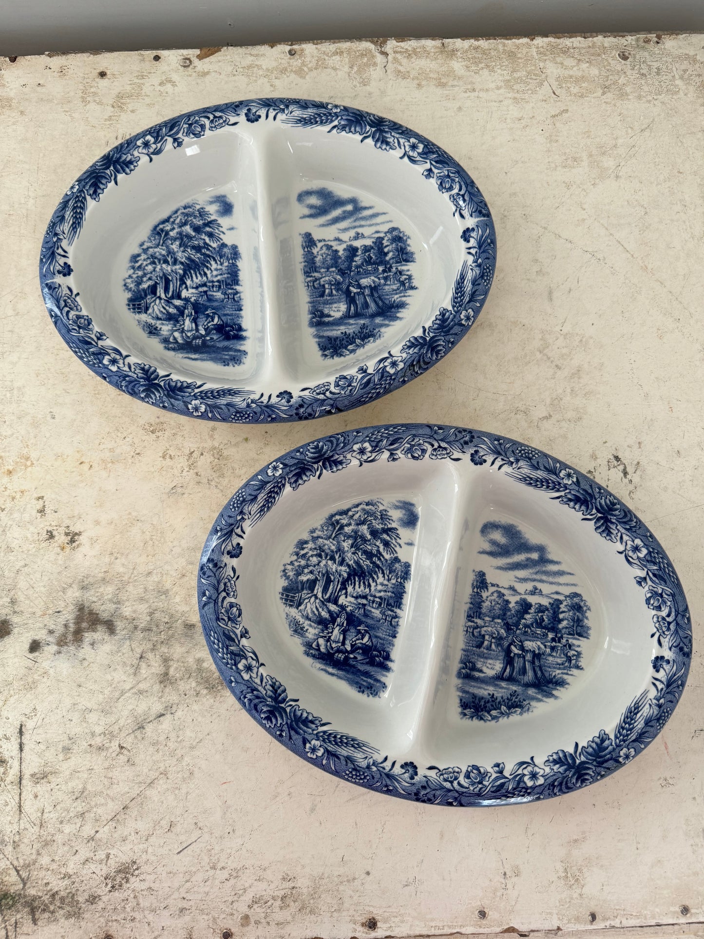 Currier & Ives Blue Harvest Divided Dish - Sold Individually