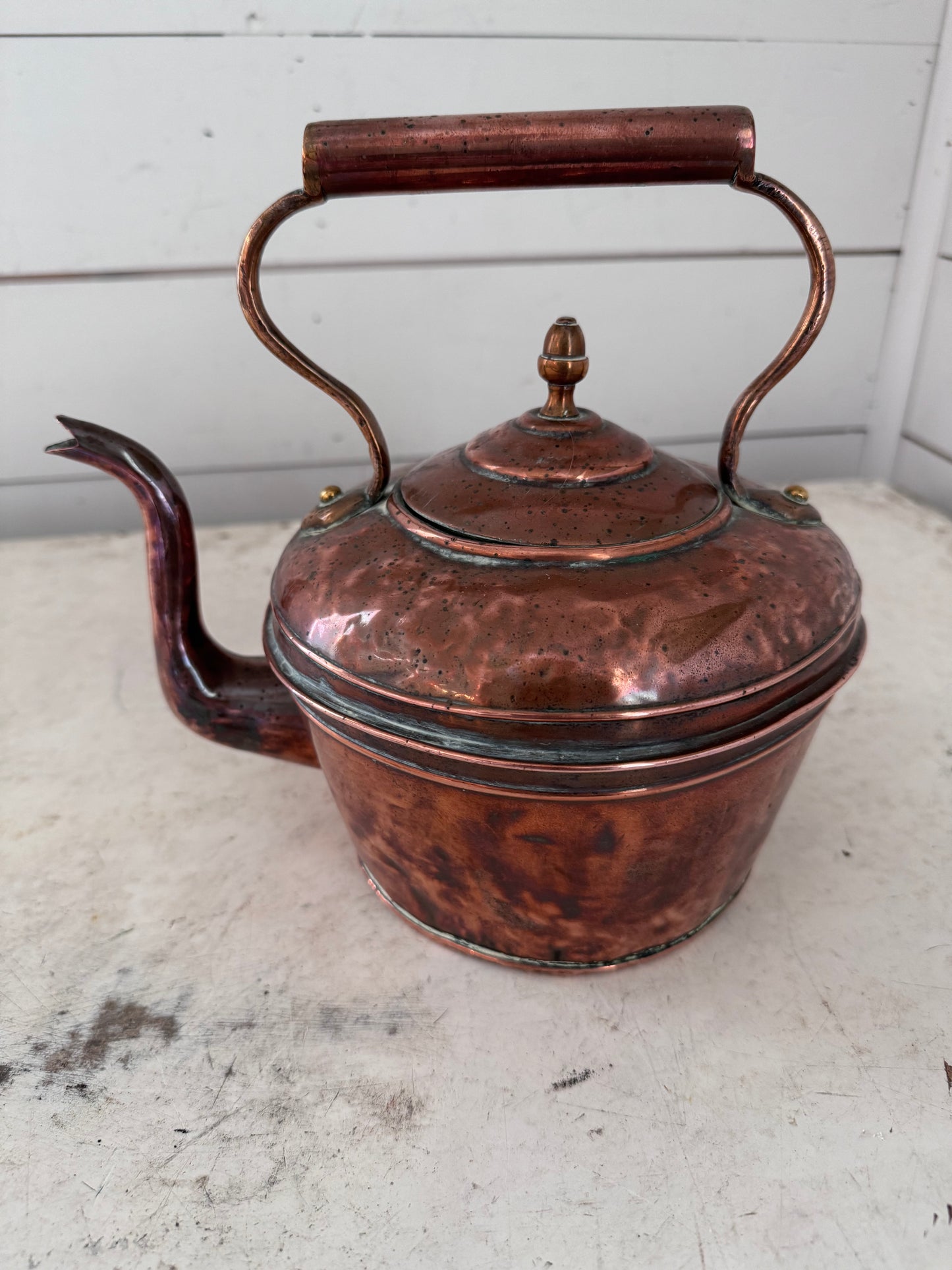 Antique Copper Kettle With Hand Rolled Copper Handle