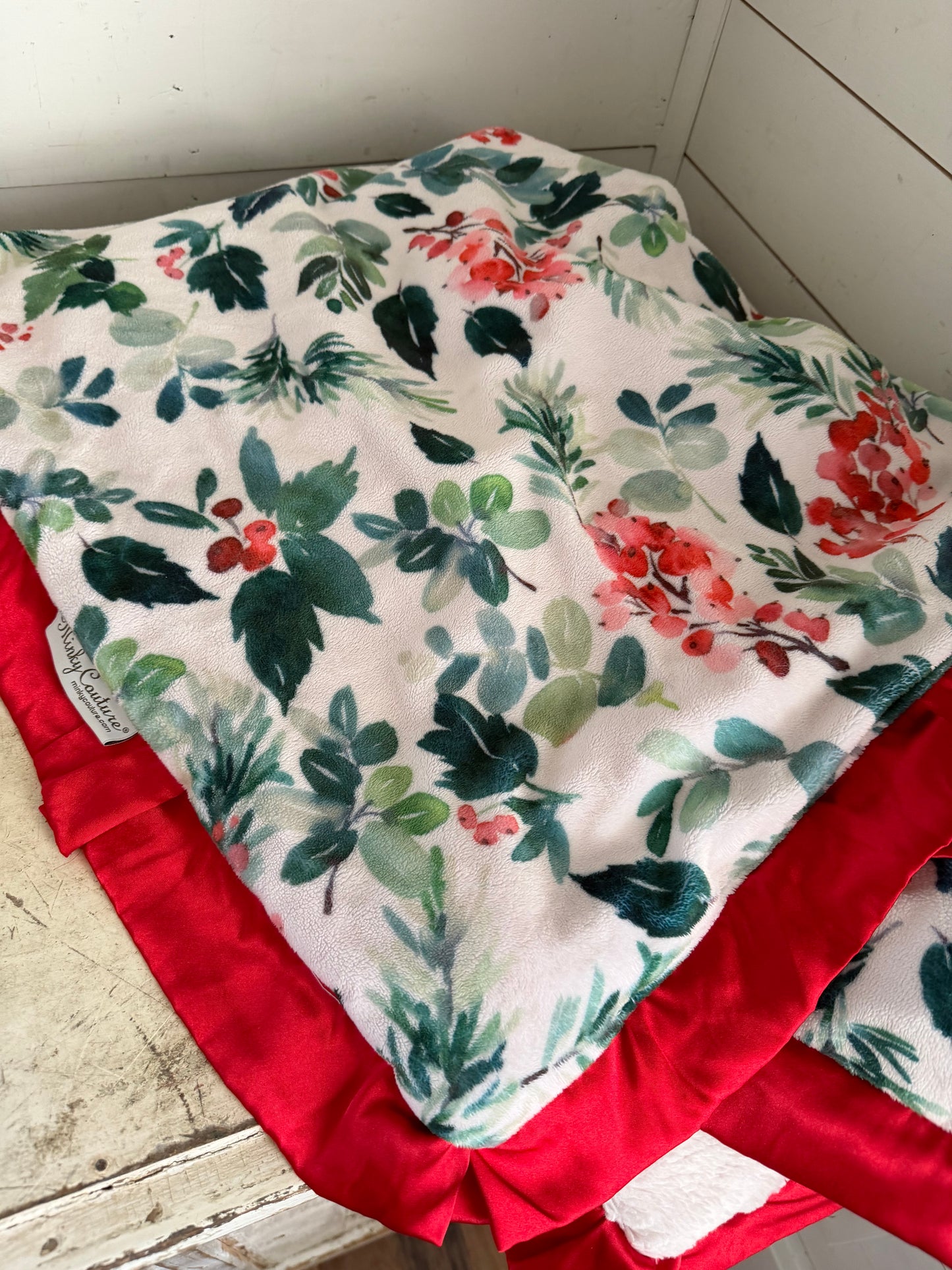 Minky Couture Holley Berries plush blanket travel size