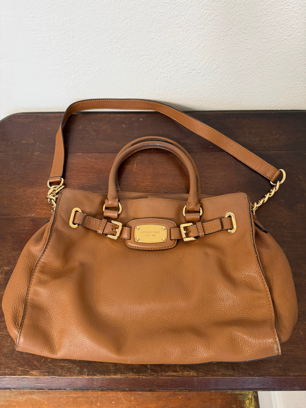Brown Leather Michael Kors Hamilton Satchel