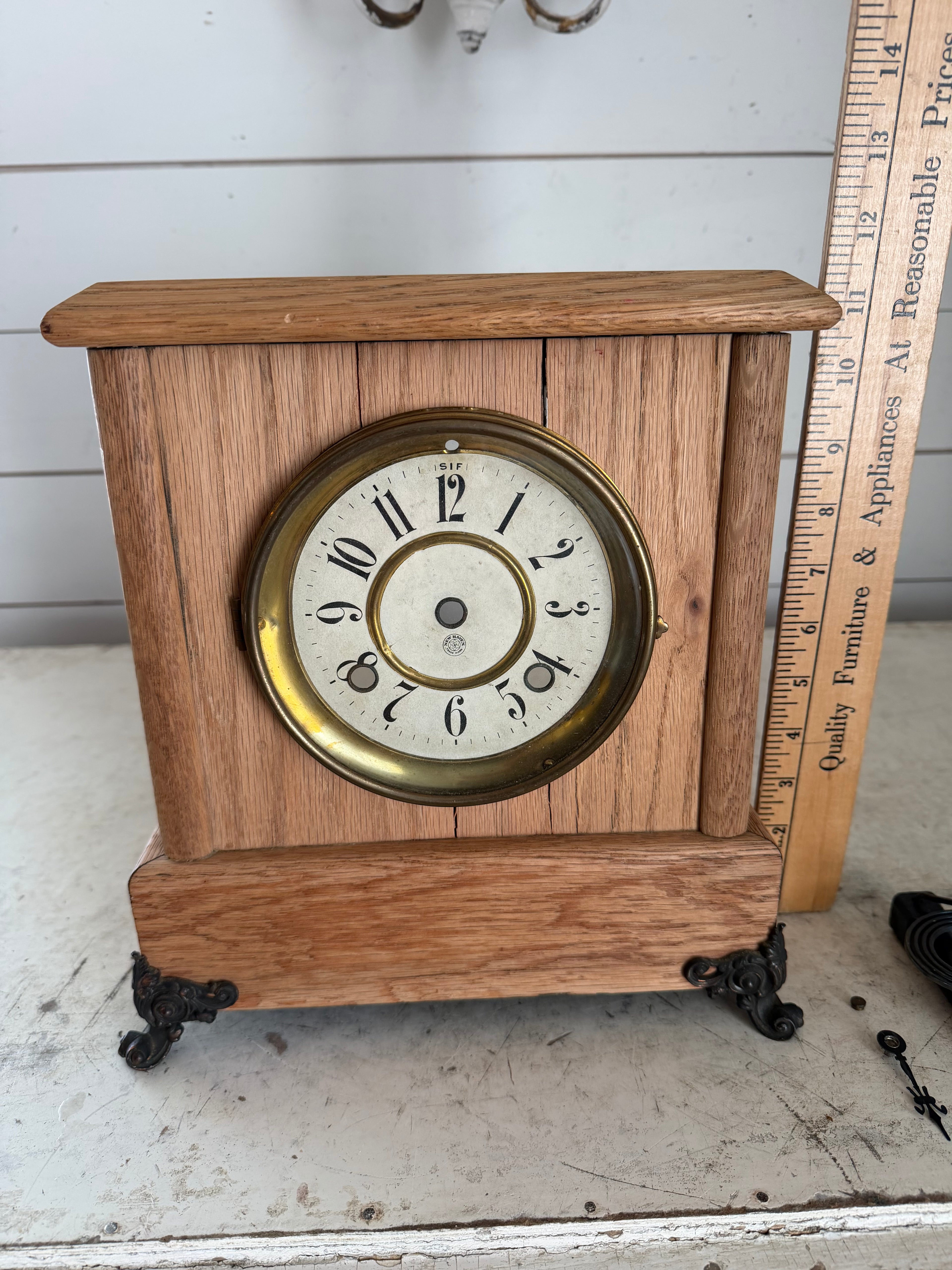 Antique New Haven Mantle Clock With Cast Copper Accents (missing Clock Mechanism)