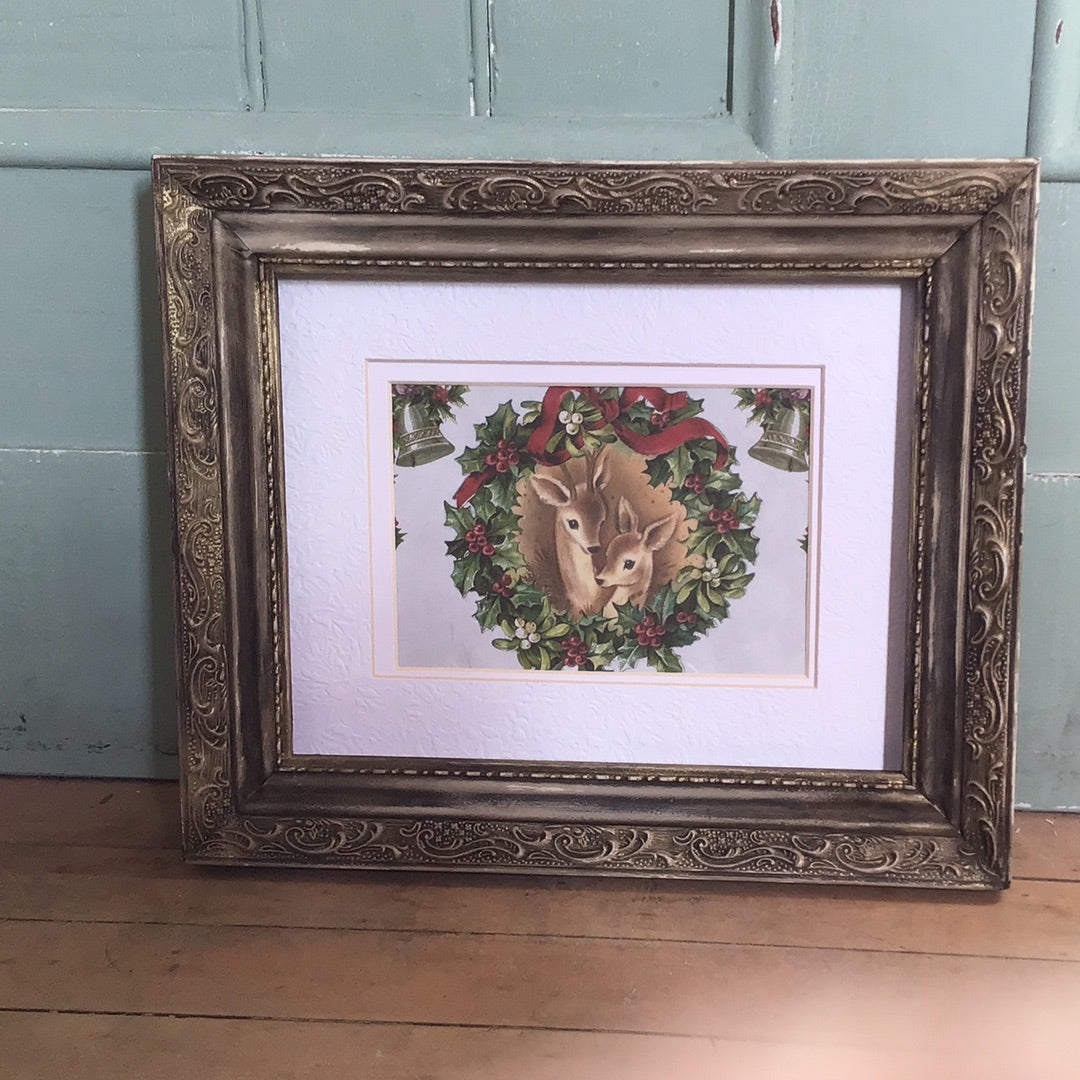 Hand Painted Rectangle Frame with mat and Deer Art