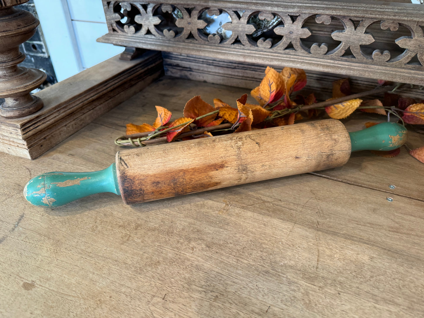 Vintage English Rolling Pin Green Handles