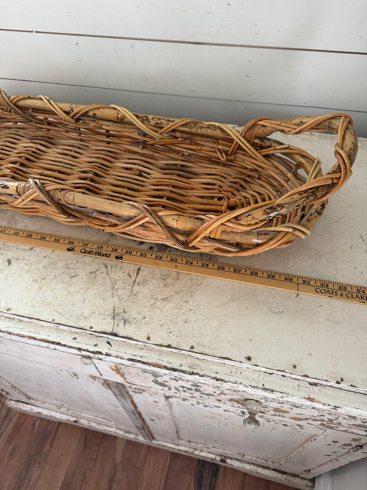 Vintage Cross Woven Oval Basket with Large Handles