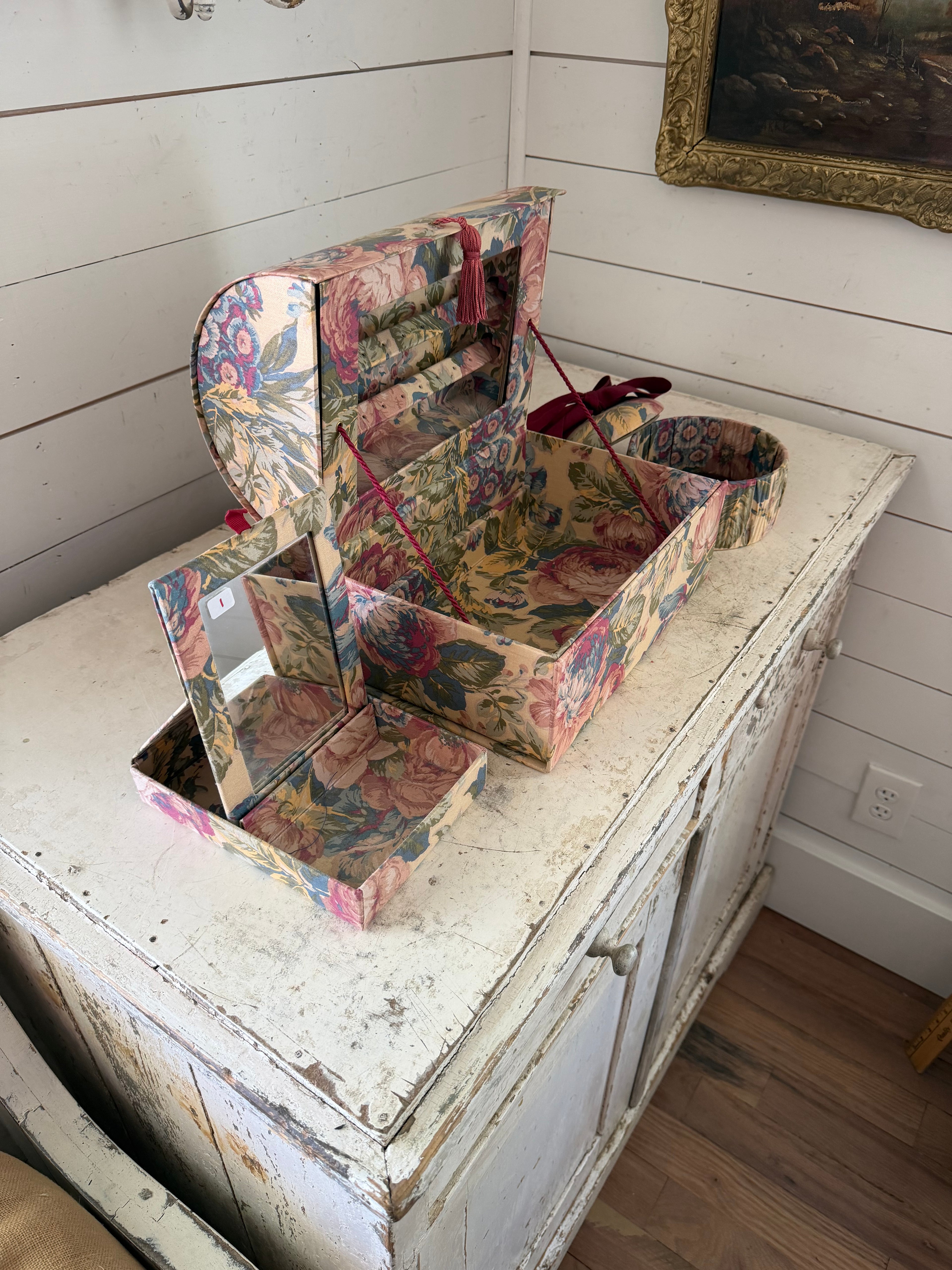 Vintage Chintz Fabric Jewelry Box With insert Boxes