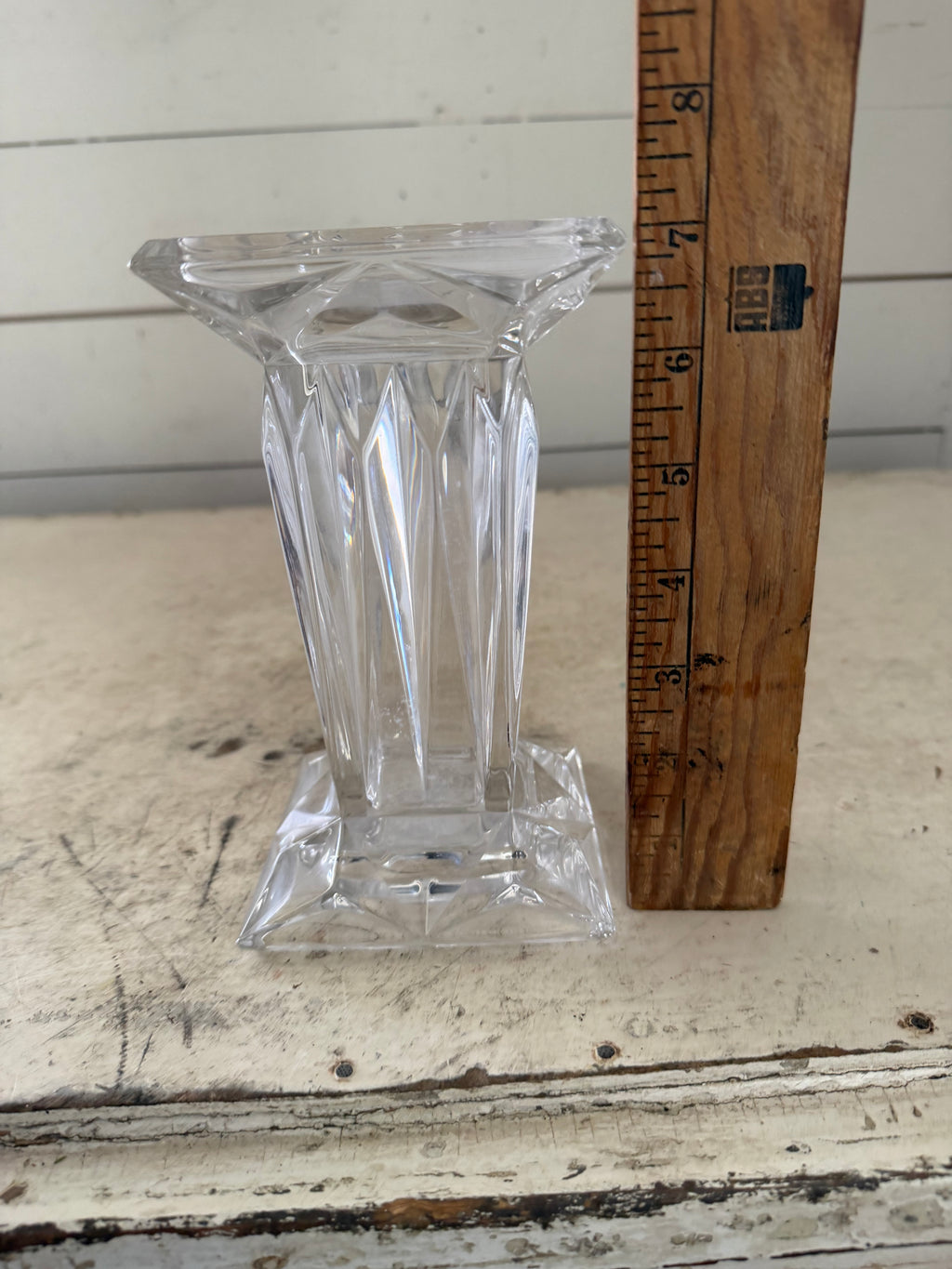 PartyLite Quad Prism 24% Lead Crystal Square Pedestal Pillar Candle Holder Vase