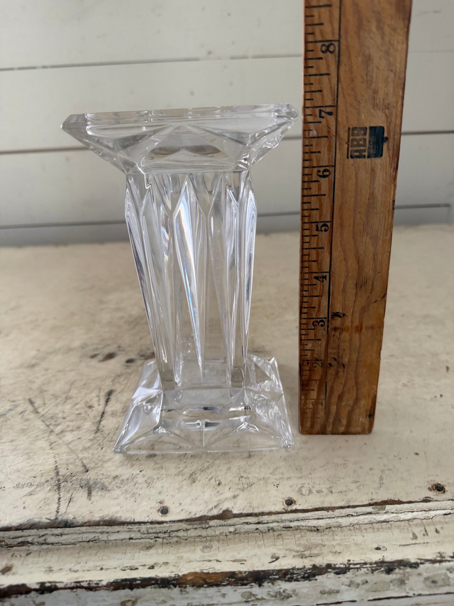 PartyLite Quad Prism 24% Lead Crystal Square Pedestal Pillar Candle Holder Vase
