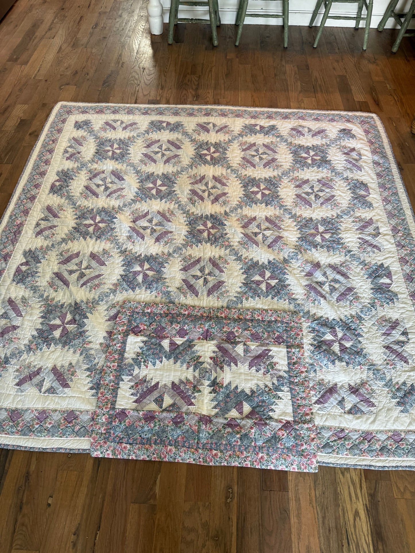 Purple & Blue Full/Queen pieced quilt and sham