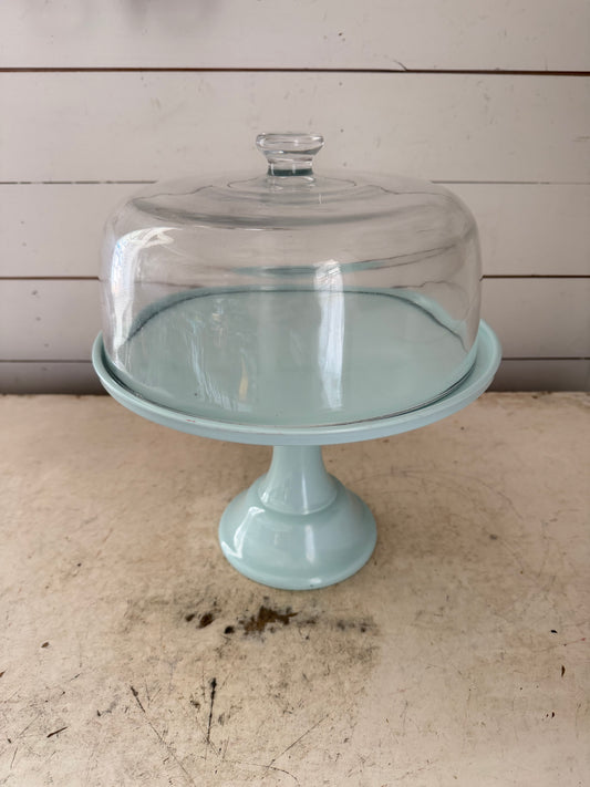 Light blue Melamine Cake Plate with Glass Dome