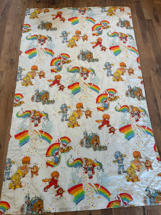 Vintage Rainbow Bright Homemade Quilt 48”x 8