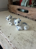 Ceramic Vintage White Cows Figurines With Blue Flowers