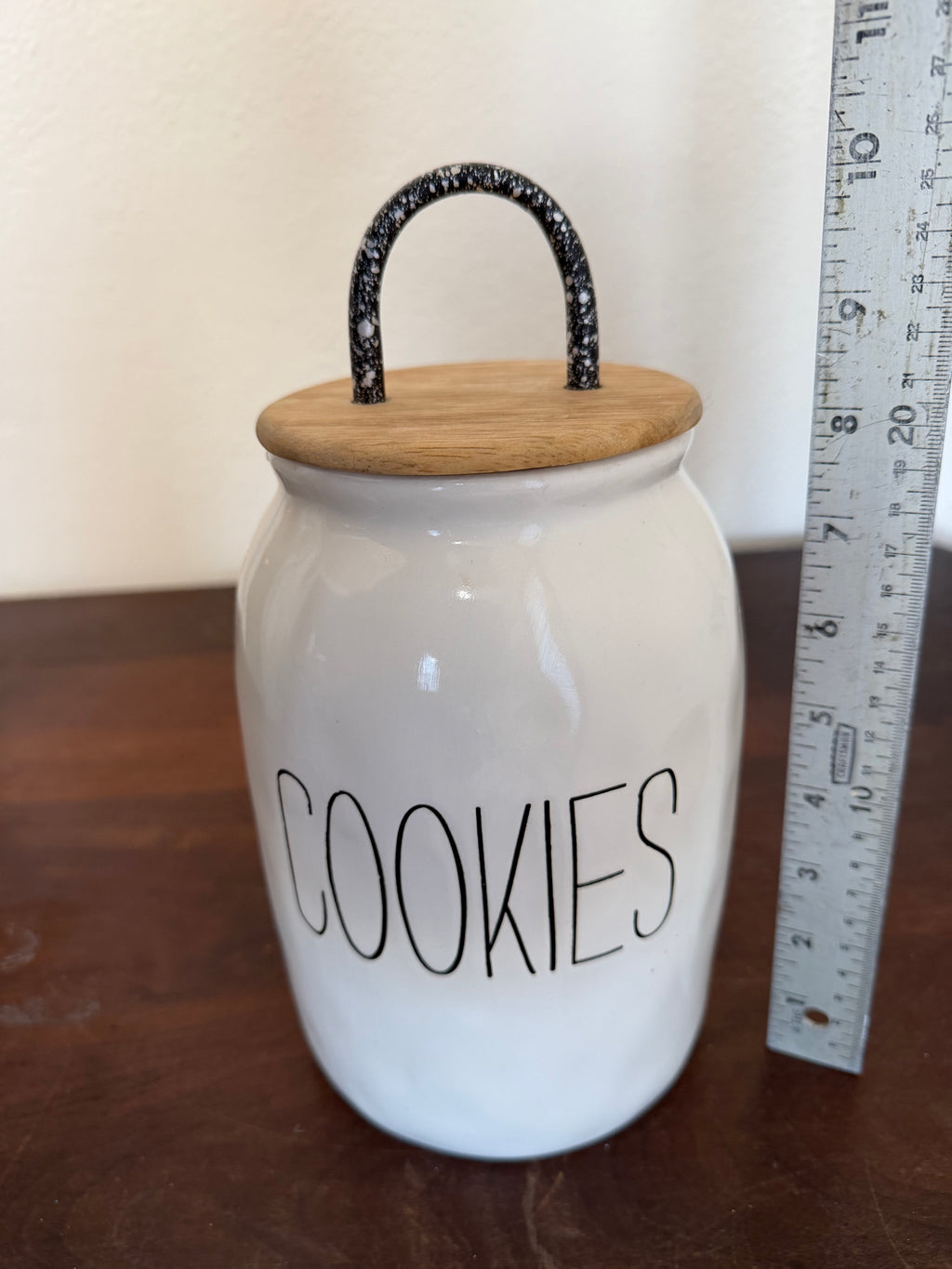 Rae Dunn Cookie Jar With wood and metal lid