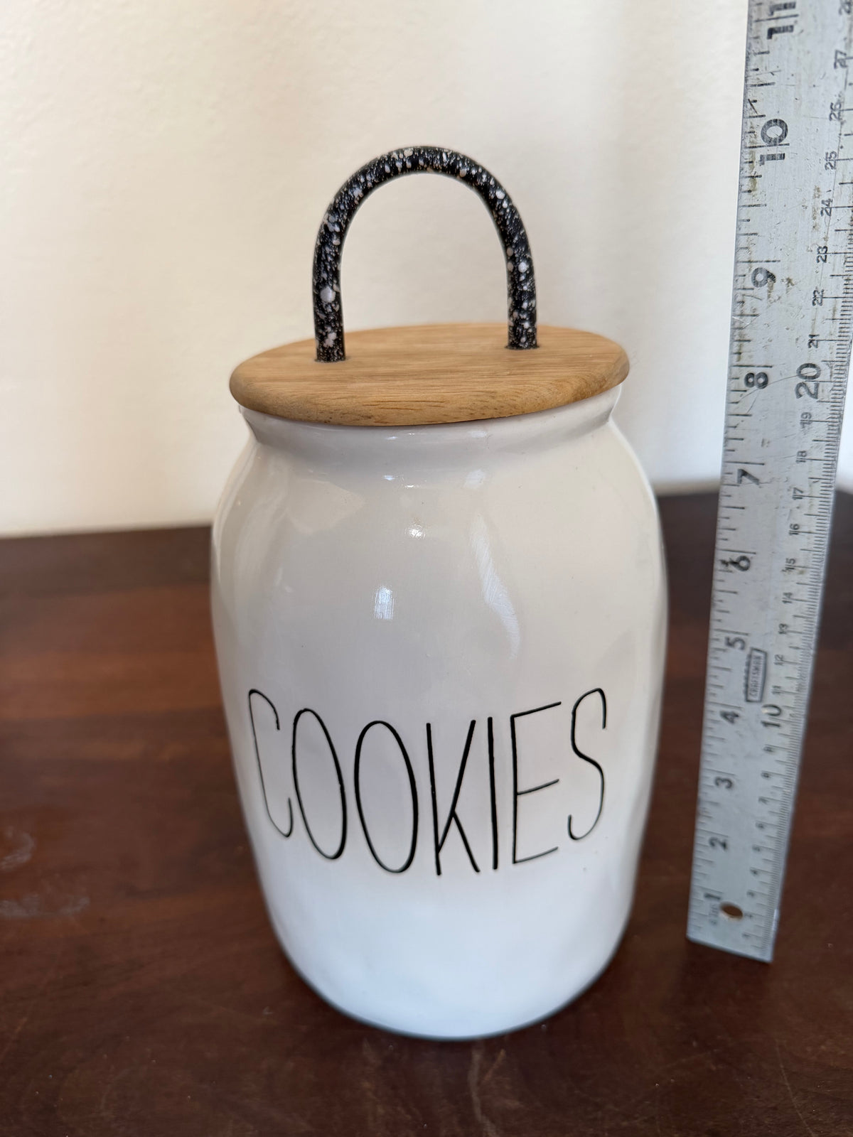Rae Dunn Cookie Jar With wood and metal lid