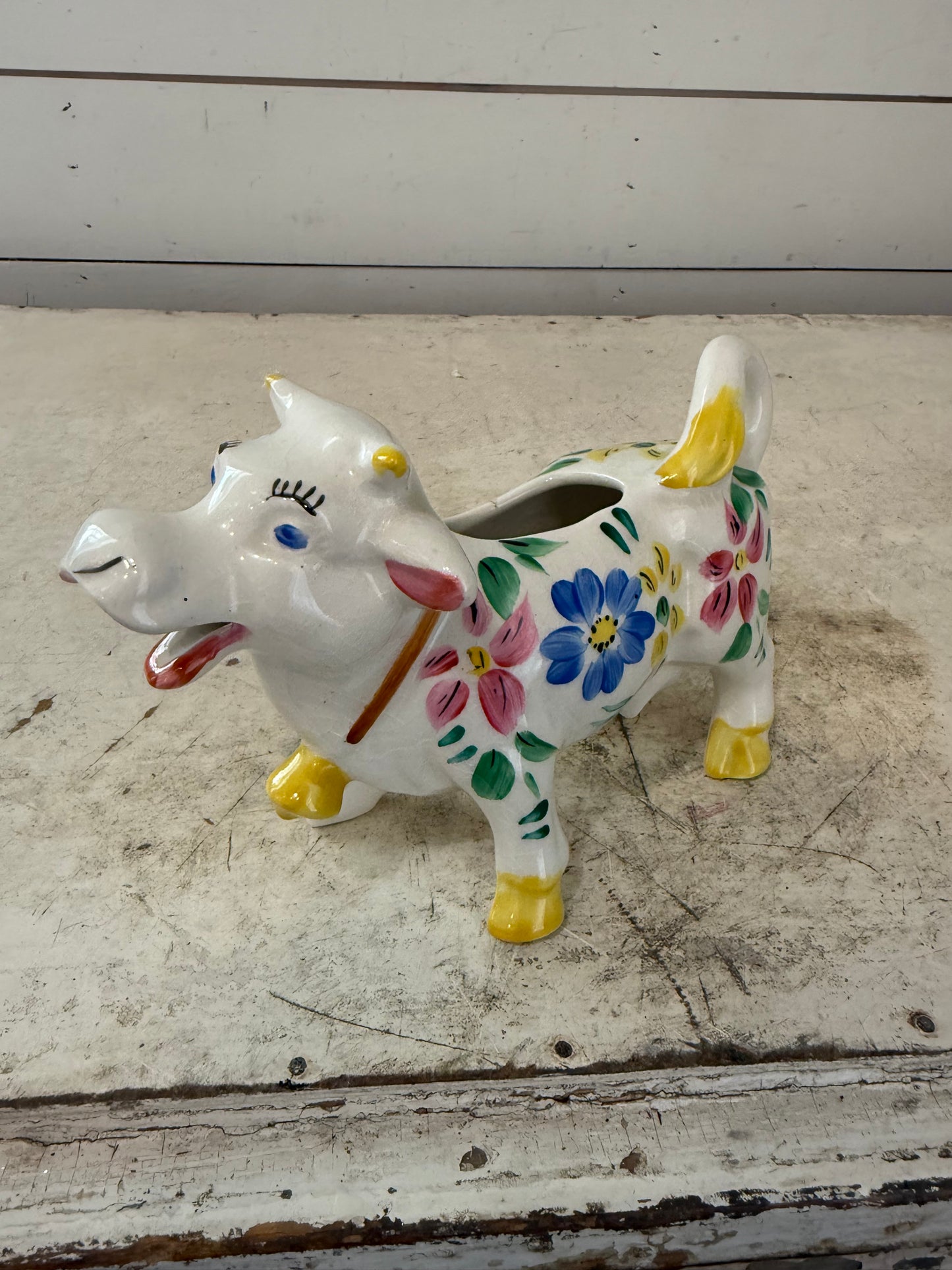 VINTAGE ARTHUR WOODS Ceramic Creamer White with Hand Painted Floral Design