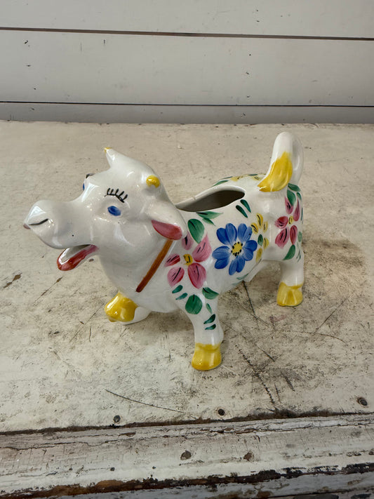 VINTAGE ARTHUR WOODS Ceramic Creamer White with Hand Painted Floral Design