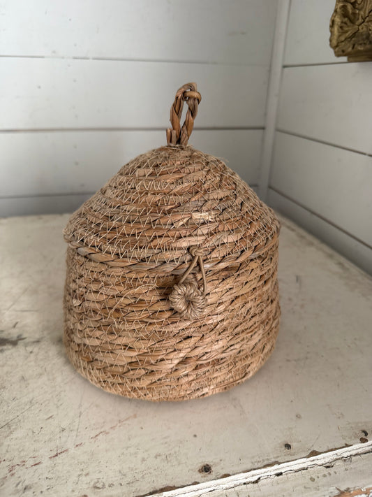 Woven Bee Hive Wicker Basket with Loop
