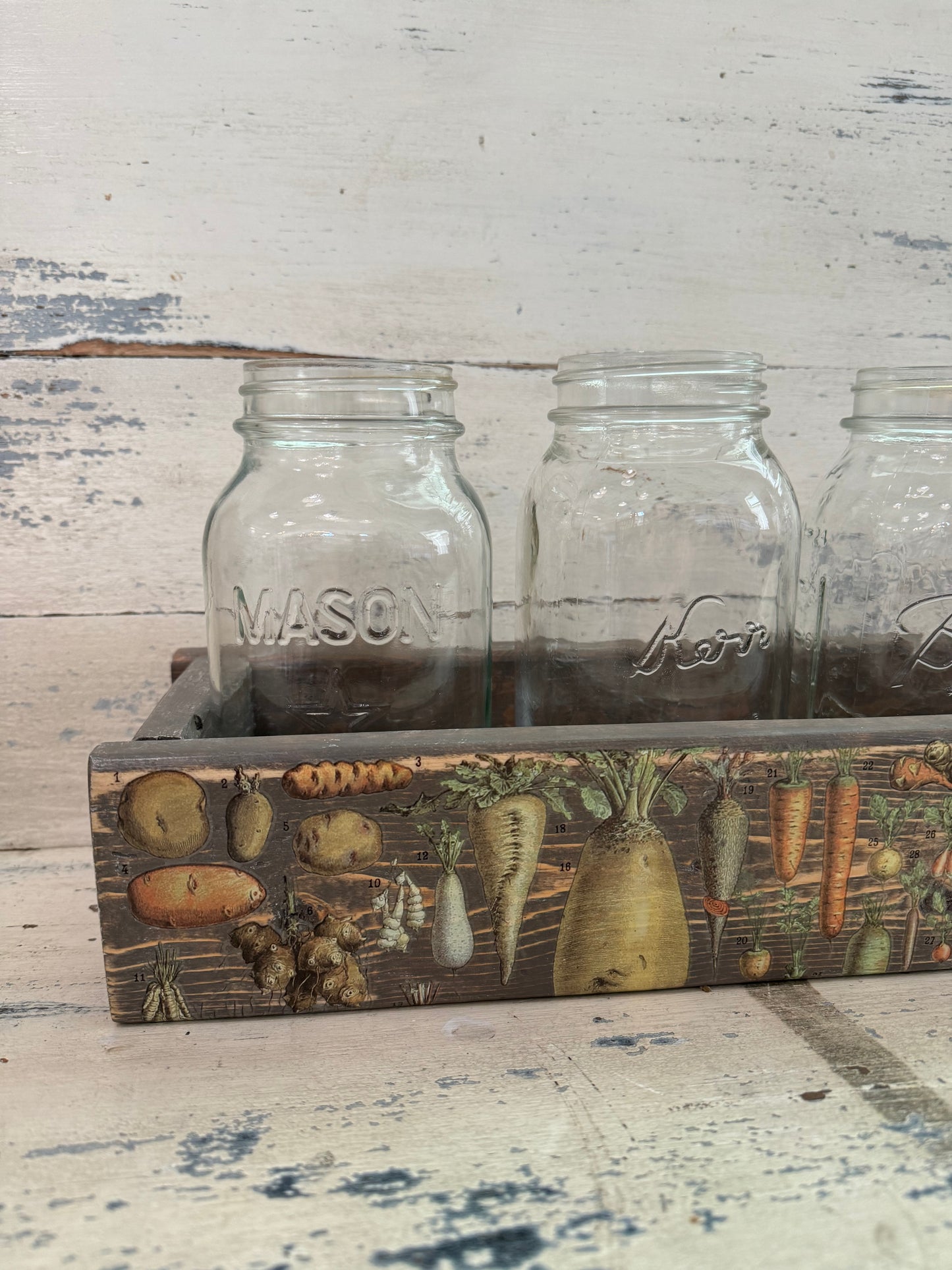 Handmade Wooden Box with canning jars