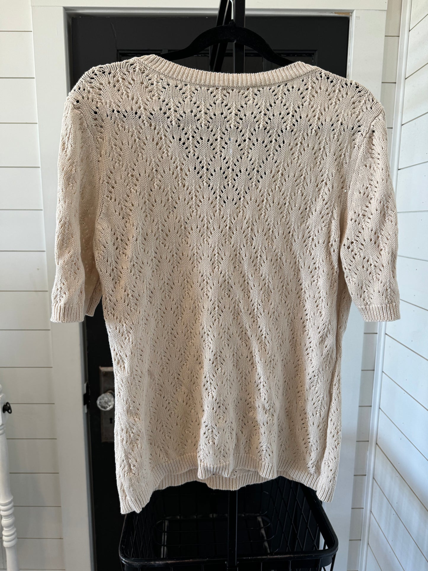 Cream Short Sleeve Knit Sweater Downeast - Large