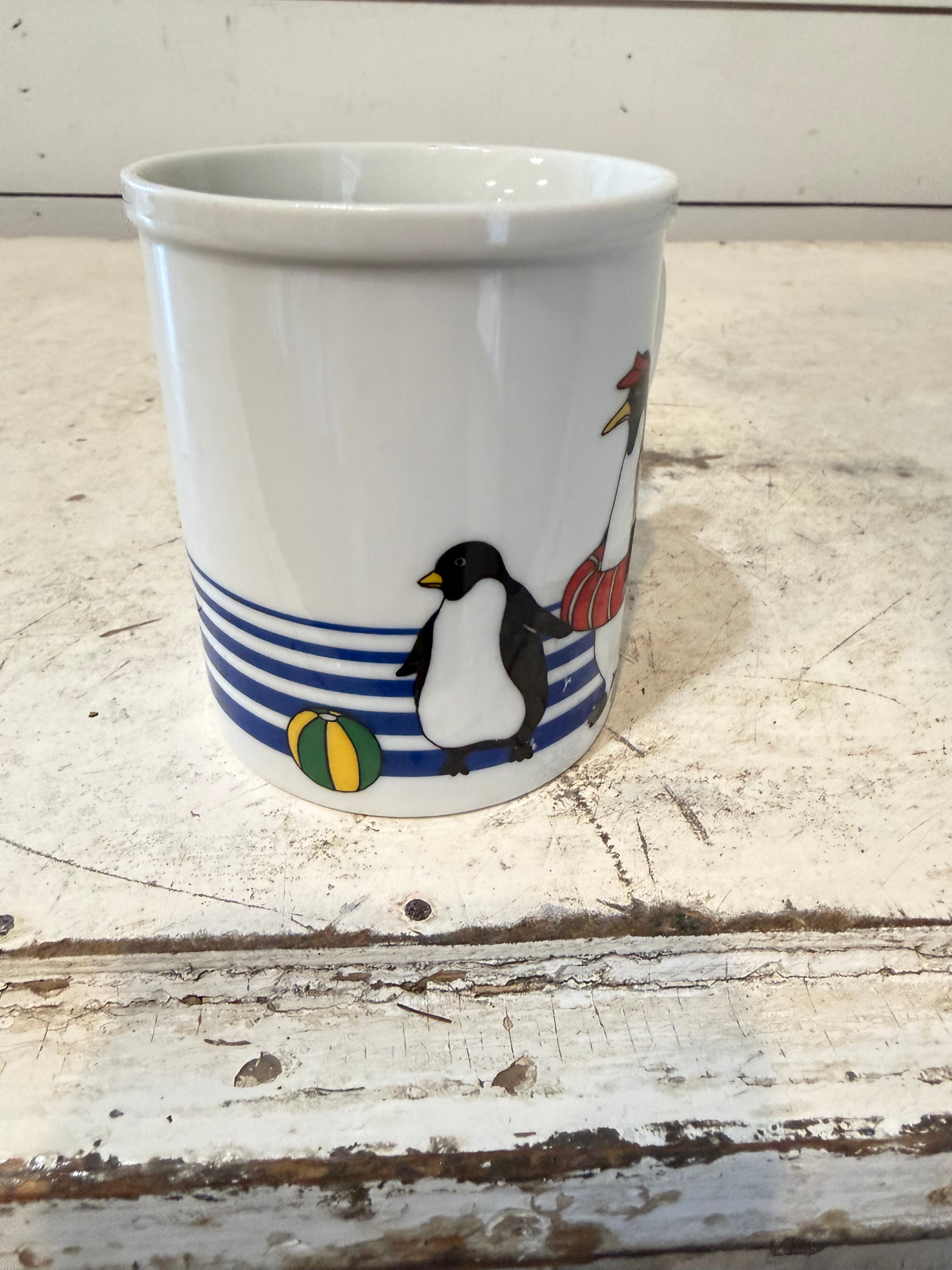 Vintage Cartoon Penguin mug - Blue Stripes