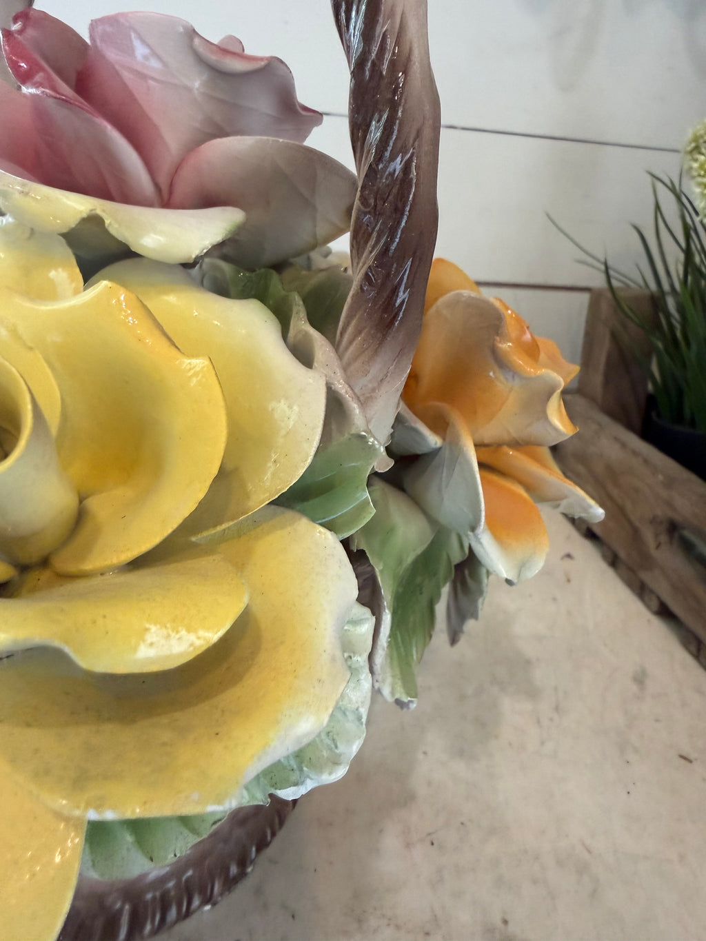 Large Capodimonte, Italy, Porcelain, Basket of Posies, Rose Flowers, Vintage small chips and imperfections as shown