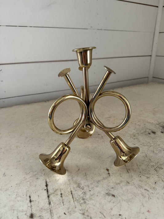 Triple French Horn Candle Holder