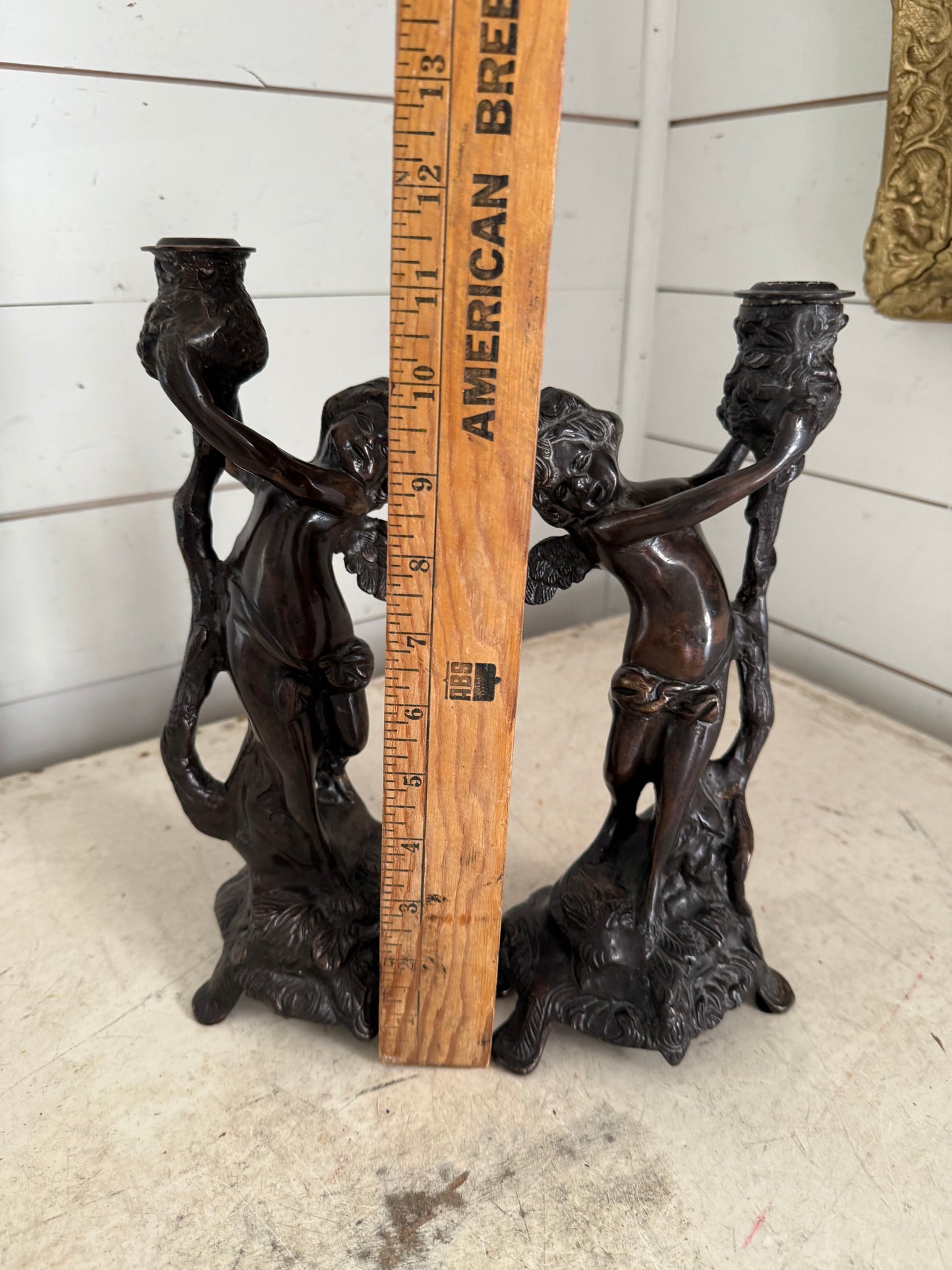 French Art Nouveau Bronze Cherubs Candle Holders Candlestick set