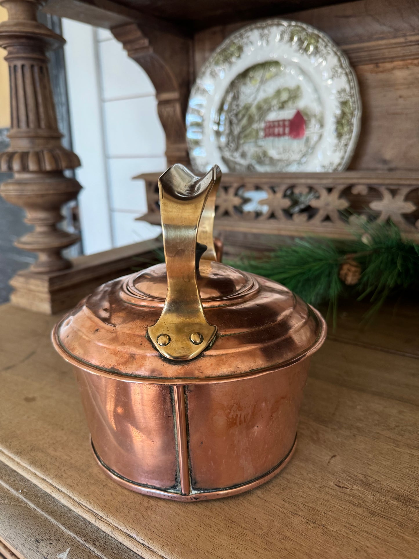 Antique English Copper Kettle with Brass Handle