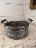 Magnolia Farms 2003 WACO TX Galvanized Metal Bucket Wood Handles Farmhouse Bin