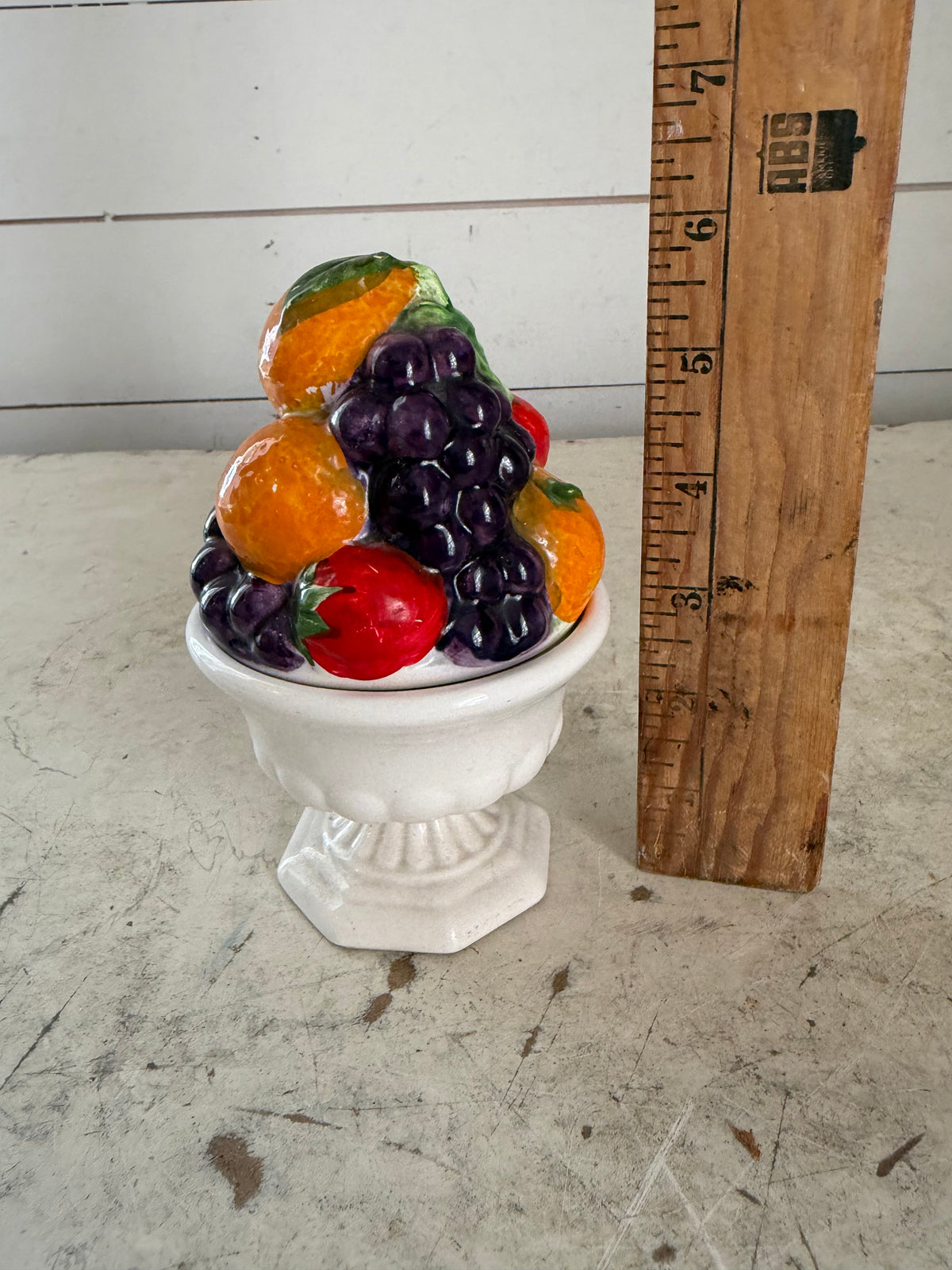 Vintage Ceramic Pedestal Bowl With Fruit Basket Lit