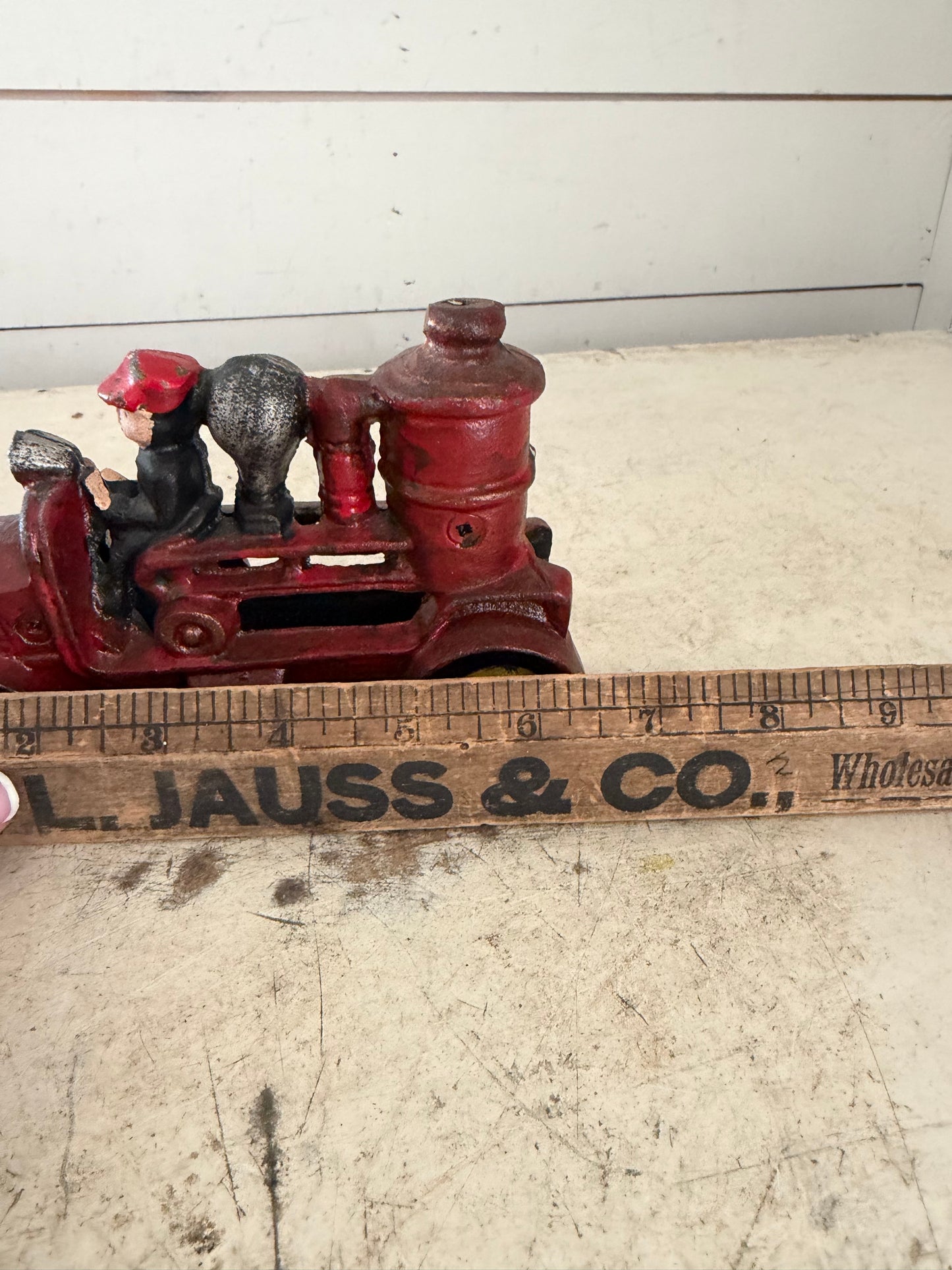 Vintage Cast Iron Fire Truck Pumper Red with Driver