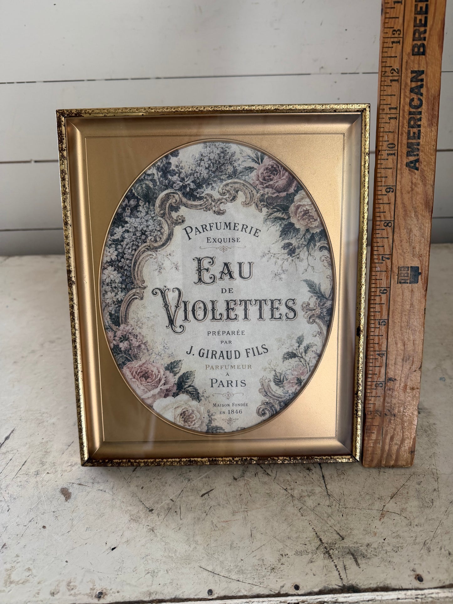 8x10” Brass Frame With Oval Mat and French Perfume Print