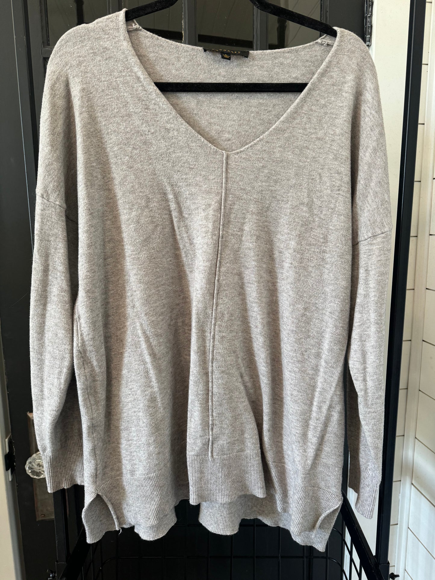 Gray V Neck Downeast Oversized Sweater Large